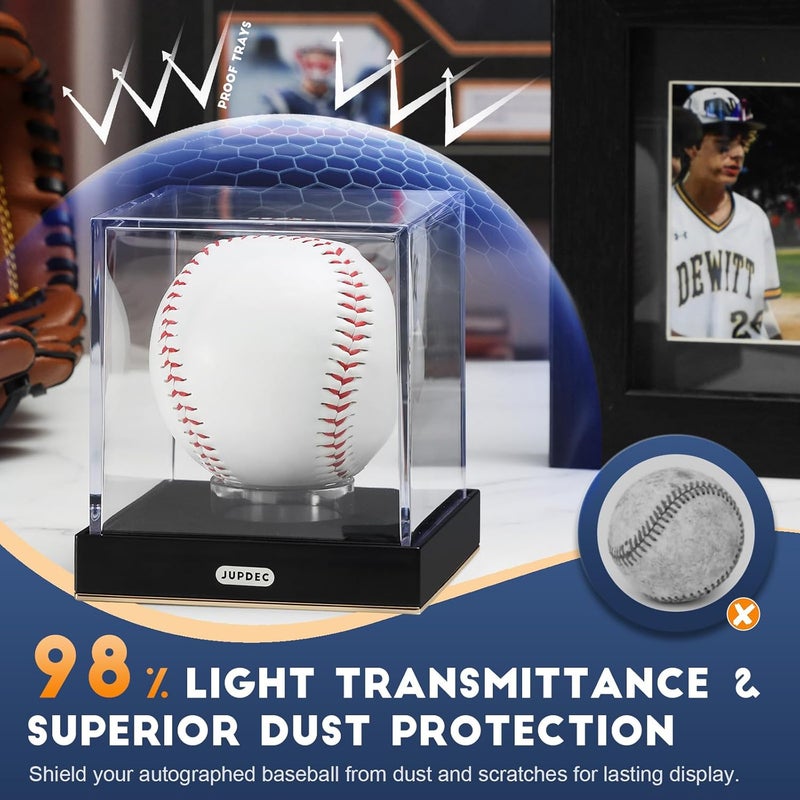 JupDec Baseball Display Case, Clear Acrylic Cube Baseball Holder with Durable Base, UV Protected Autograph Stand Box for Single Ball, Ideal Gift for Collector & Sports Enthusiast, Gold, 2 Pack - Image 3